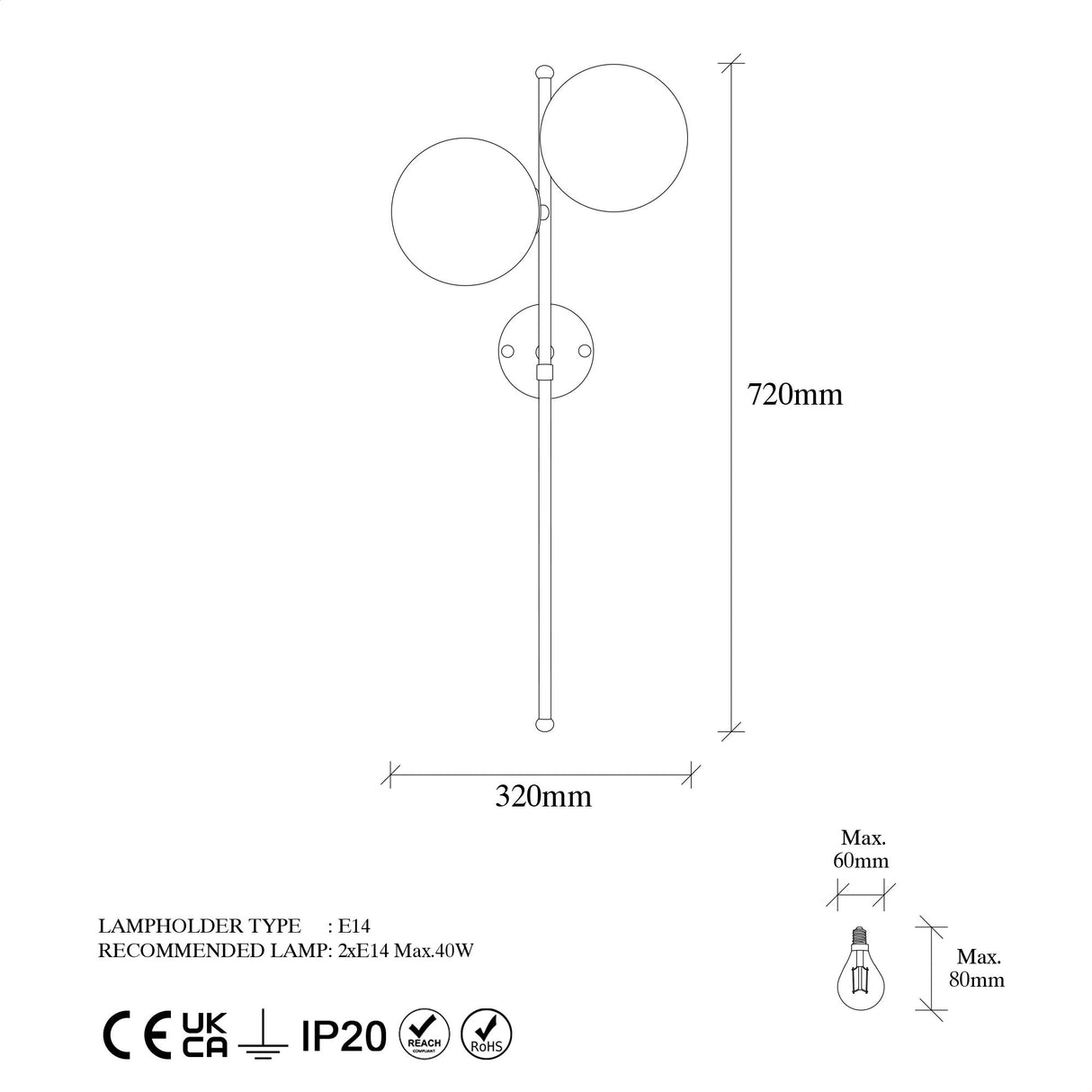 Lampada da parete a 2 luci in vetro dorato Radiance