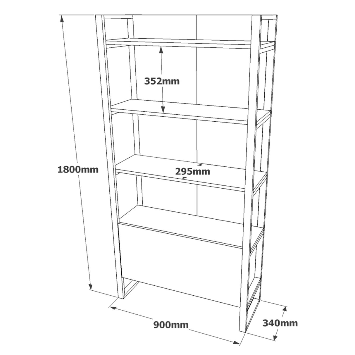 Boekenkasten - Industriële boekenkast met planken en gesloten opbergvak dennenhout melamine Lyra 90x180x34 cm - Dimehouse