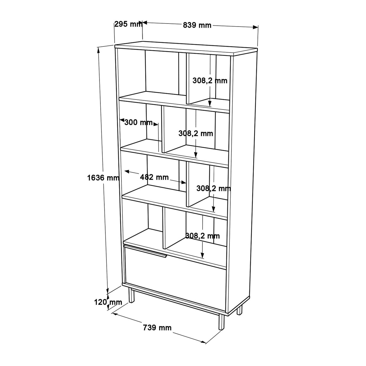 Boekenkasten - Boekenkast Kosmos Walnoot Eik Melamine 83,9x175,6x29,5 cm - Dimehouse