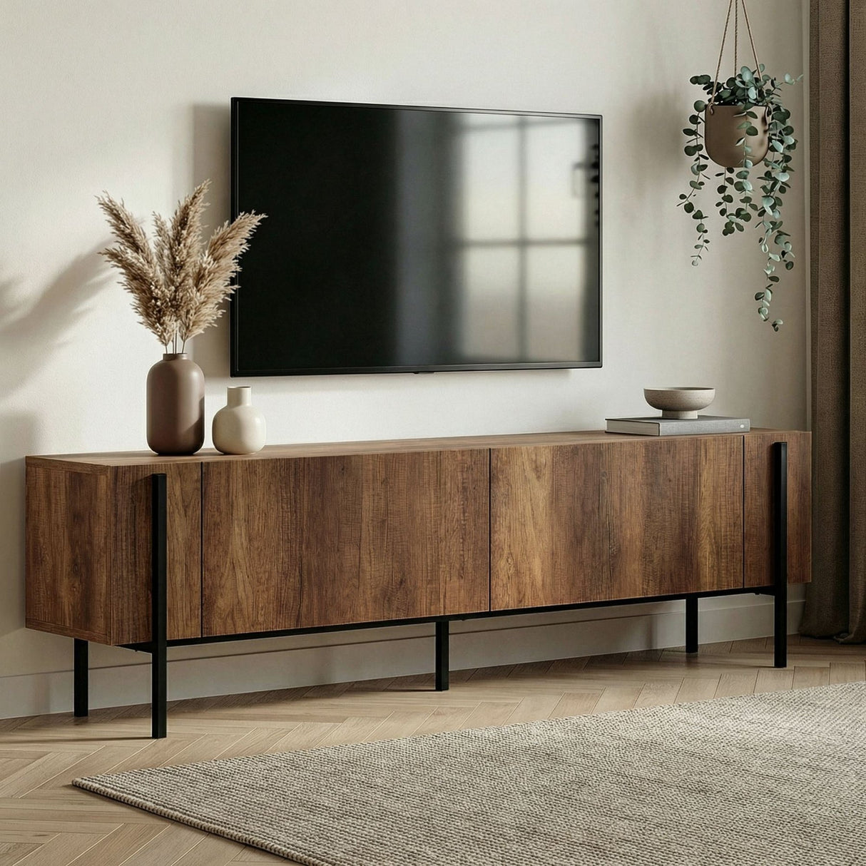Mobile TV Nexus aspetto noce nero 180 cm Aspetto noce barocco e composito di legno melaminico nero