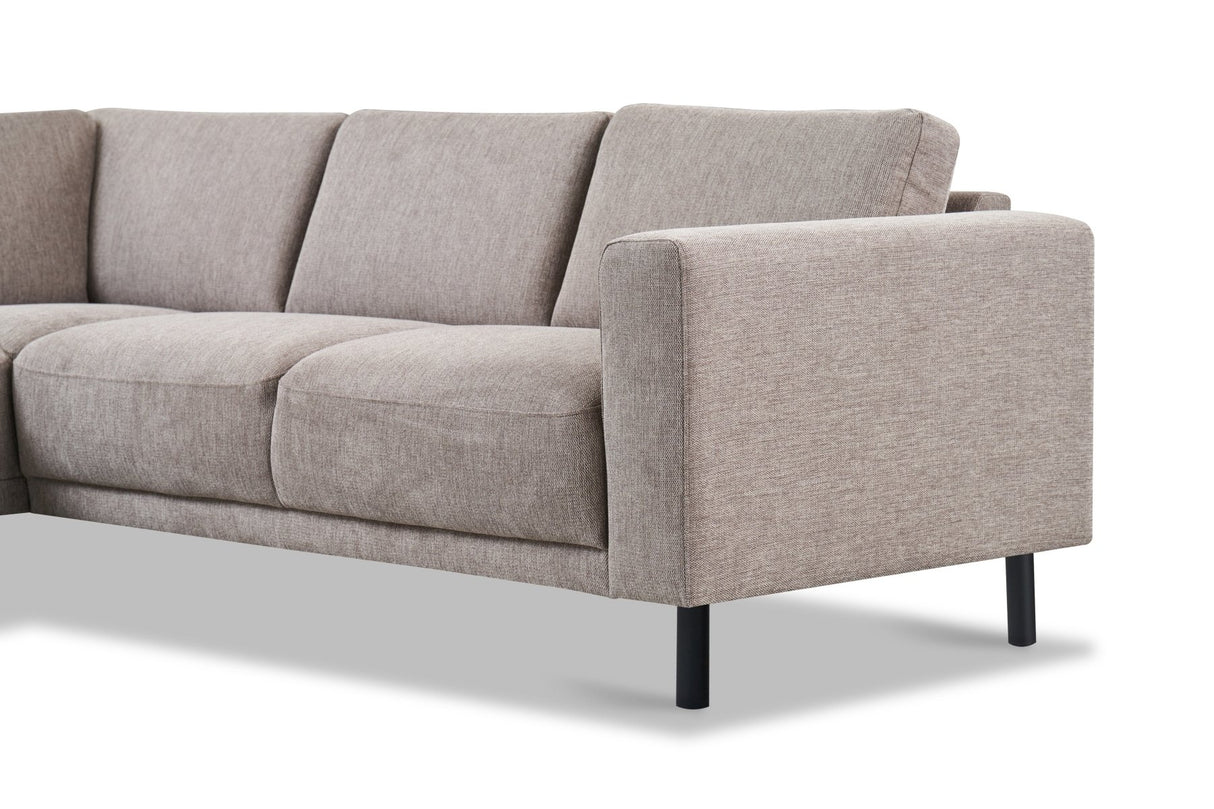 Divano angolare moderno a 3 posti sinistro tessuto Aniko tortora con lettino 240x197x78 cm