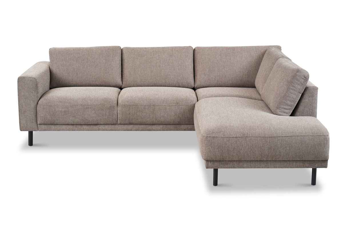 Divano angolare moderno a 3 posti sinistro tessuto Aniko tortora con lettino 240x197x78 cm