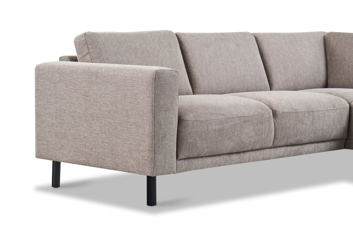 Divano angolare moderno a 3 posti sinistro tessuto Aniko tortora con lettino 240x197x78 cm