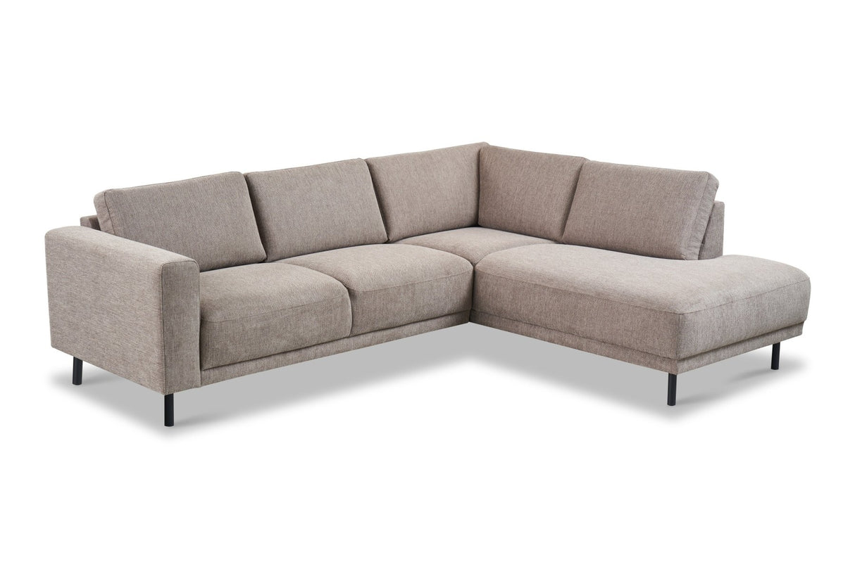 Divano angolare moderno a 3 posti sinistro tessuto Aniko tortora con lettino 240x197x78 cm