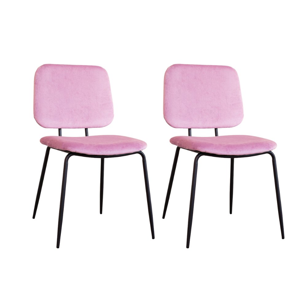 Eetkamerstoelen - Set van 2 Eetkamerstoelen Jerry Velvet Roze - Zonder Armleuningen - Dimehouse
