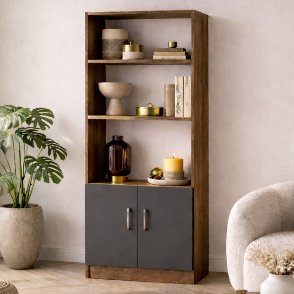 Boekenkasten - Boekenkast Aventur Walnoot Antraciet Melamine 63,6x140x37,6 cm - Dimehouse