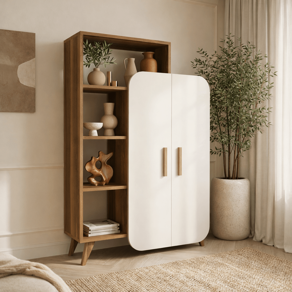 Libreria scandinava melaminico bianco noce Form 90x132x32 cm