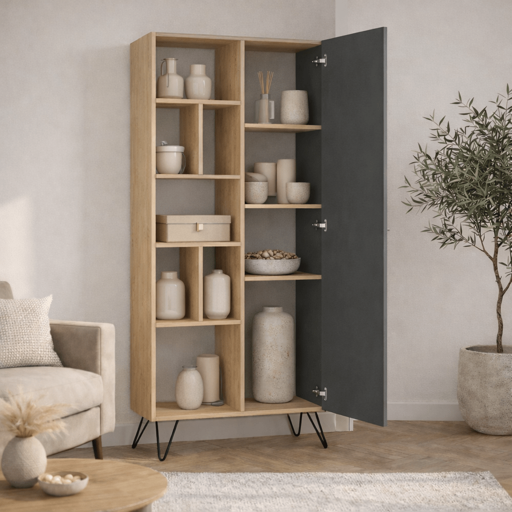 Boekenkasten - Boekenkast Jedda Eik Antraciet Melamine 79x190x32 cm - Dimehouse