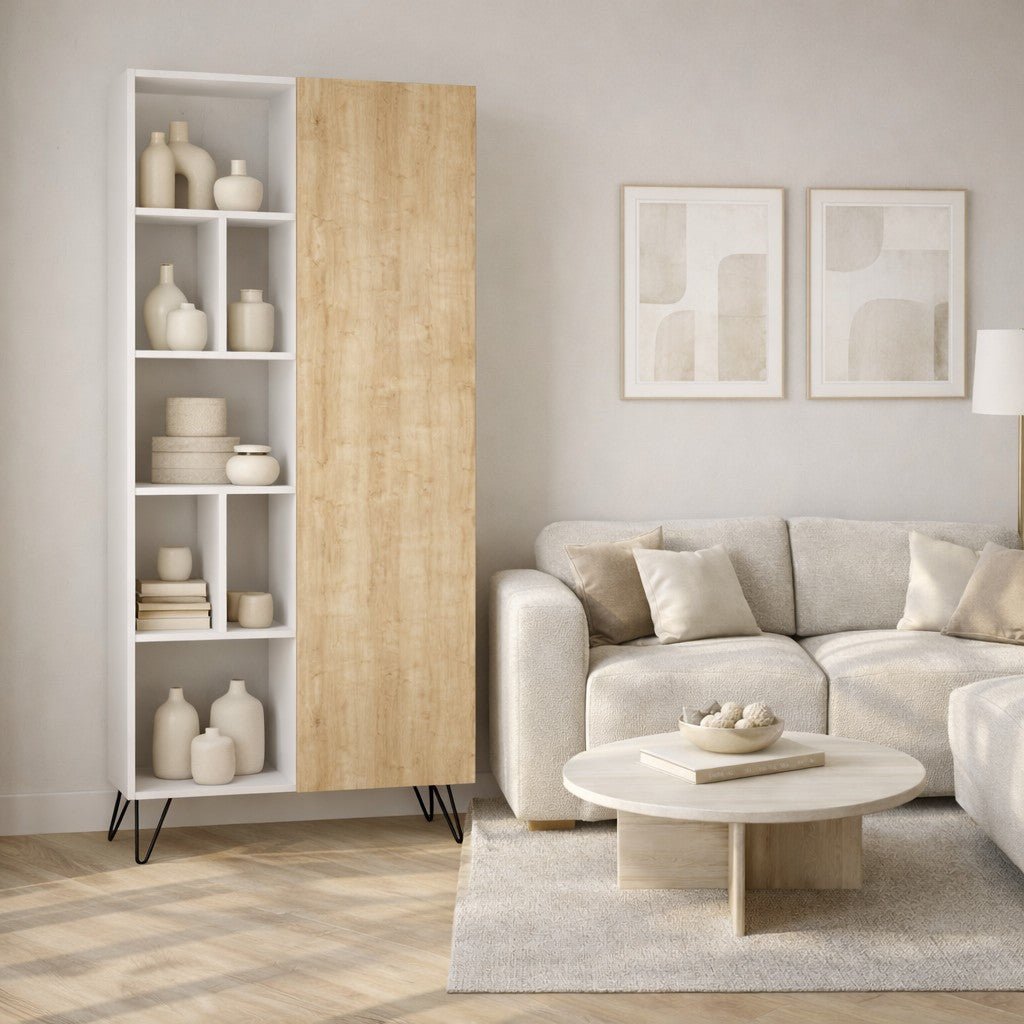 Boekenkasten - Boekenkast Jedda Wit Eik Melamine 79x190x32 cm - Dimehouse