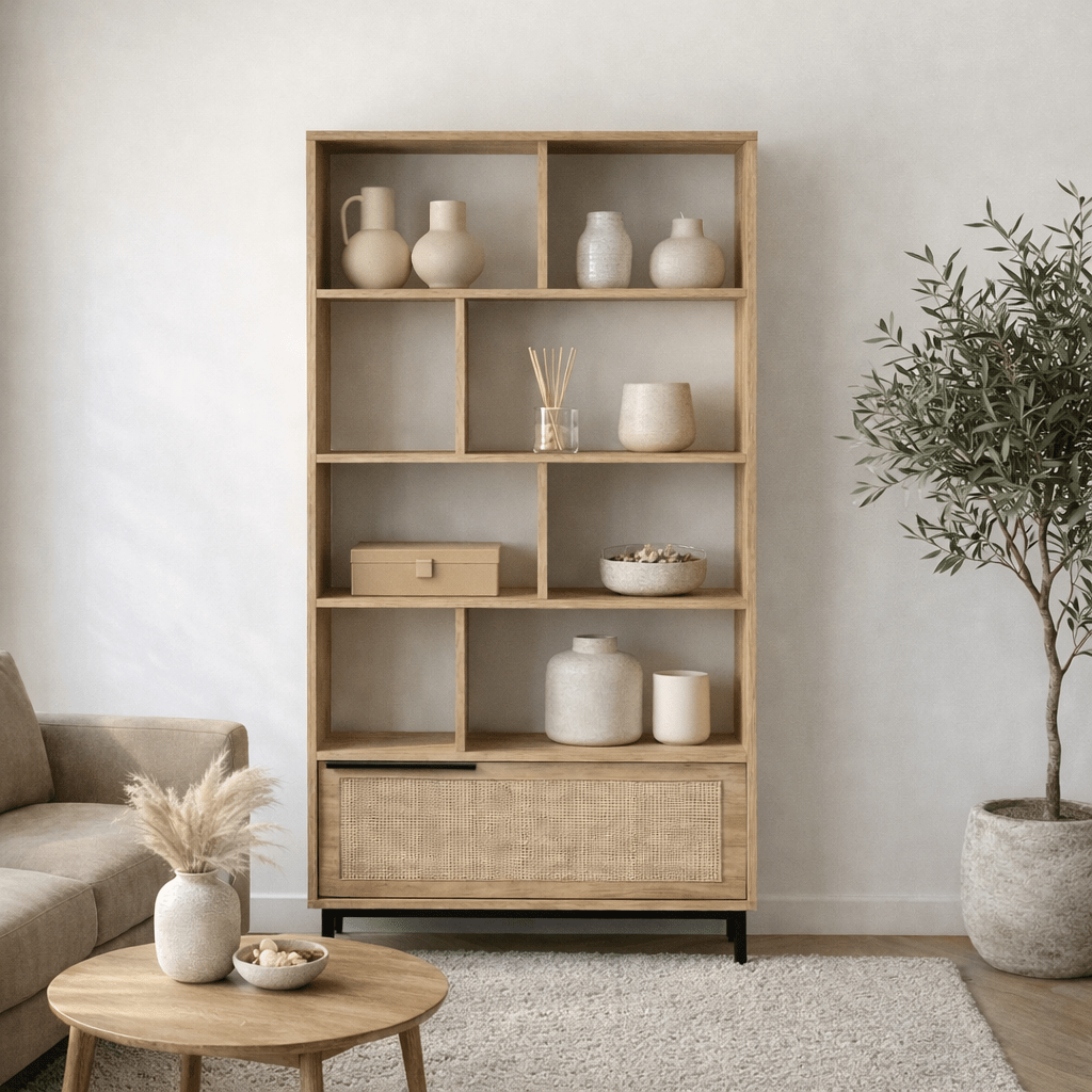 Boekenkasten - Boekenkast Kosmos Walnoot Eik Melamine 83,9x175,6x29,5 cm - Dimehouse