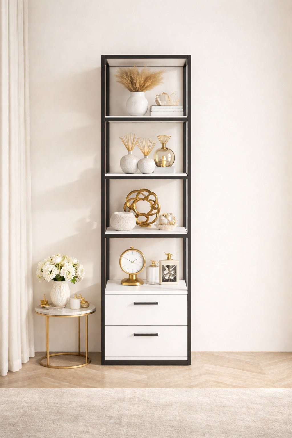 Libreria Robbins Nero Nero Bianco Melaminico 39x160x39 cm