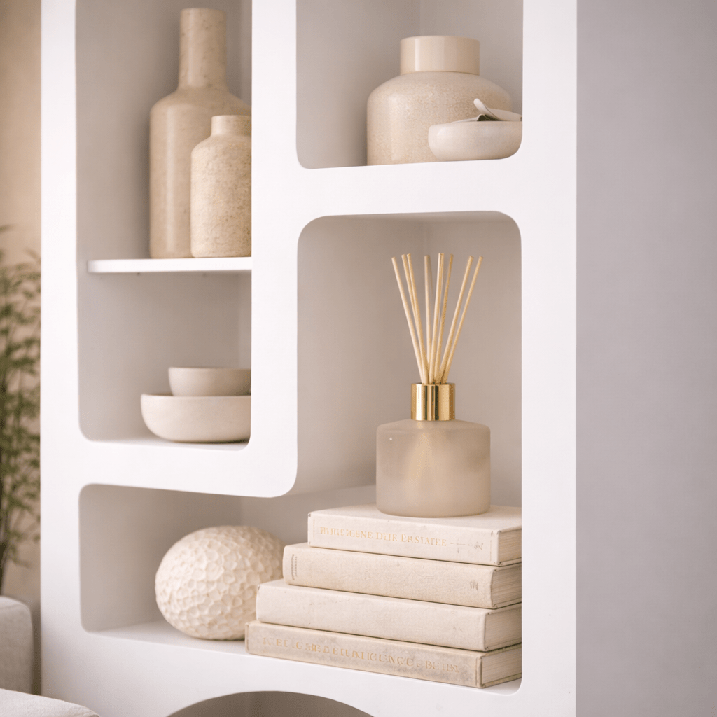 Libreria dalle forme organiche in nobilitato bianco Nolen 60x150x32 cm