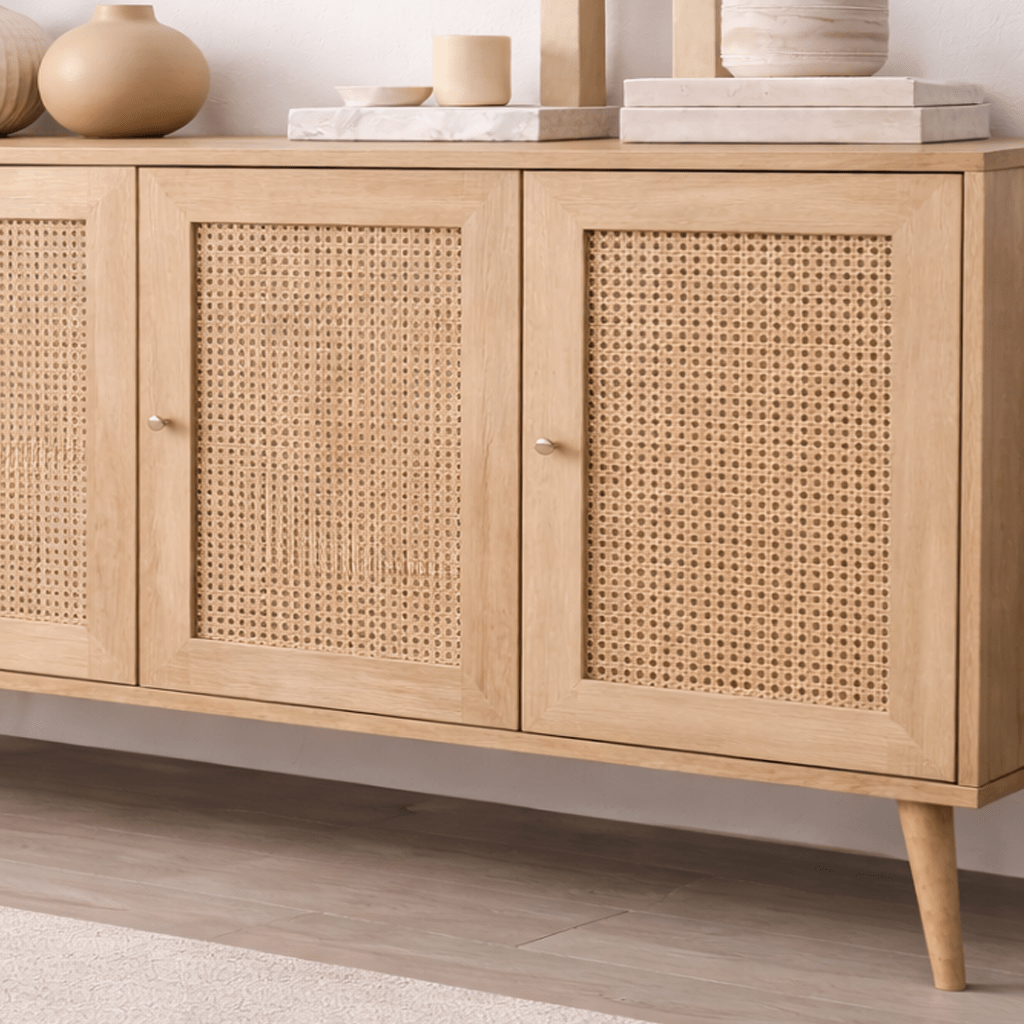 Dressoirs - Calvin Dressoir Rotan - Eikenlook met soft - close 180 cm Melamine - Dimehouse