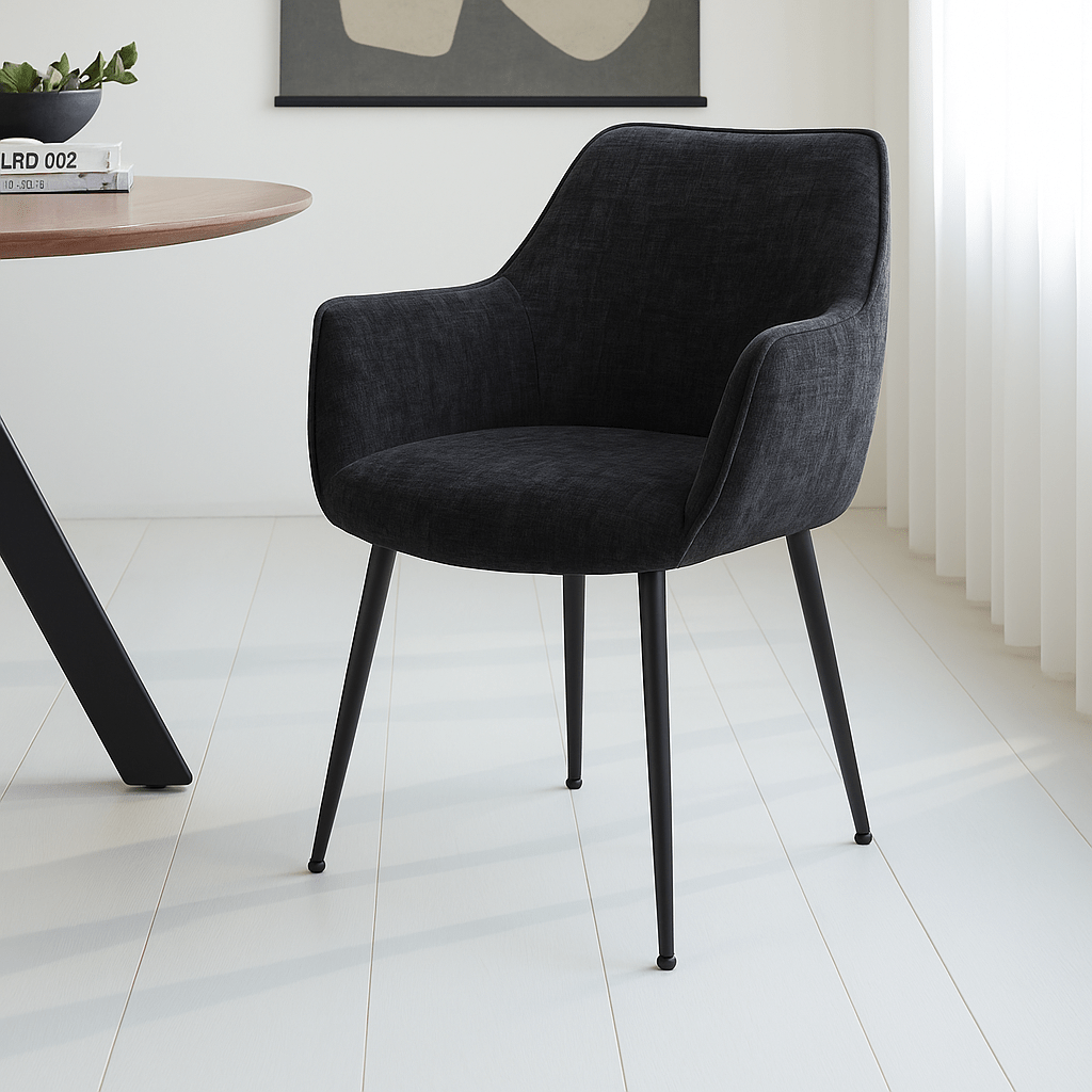 Sedia per sala da pranzo Tessuto Ciniglia Nero Sev - Con braccioli