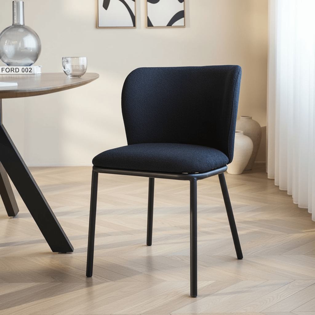 Sedia per sala da pranzo Tessuto Bouclé Nero Tess - Senza braccioli