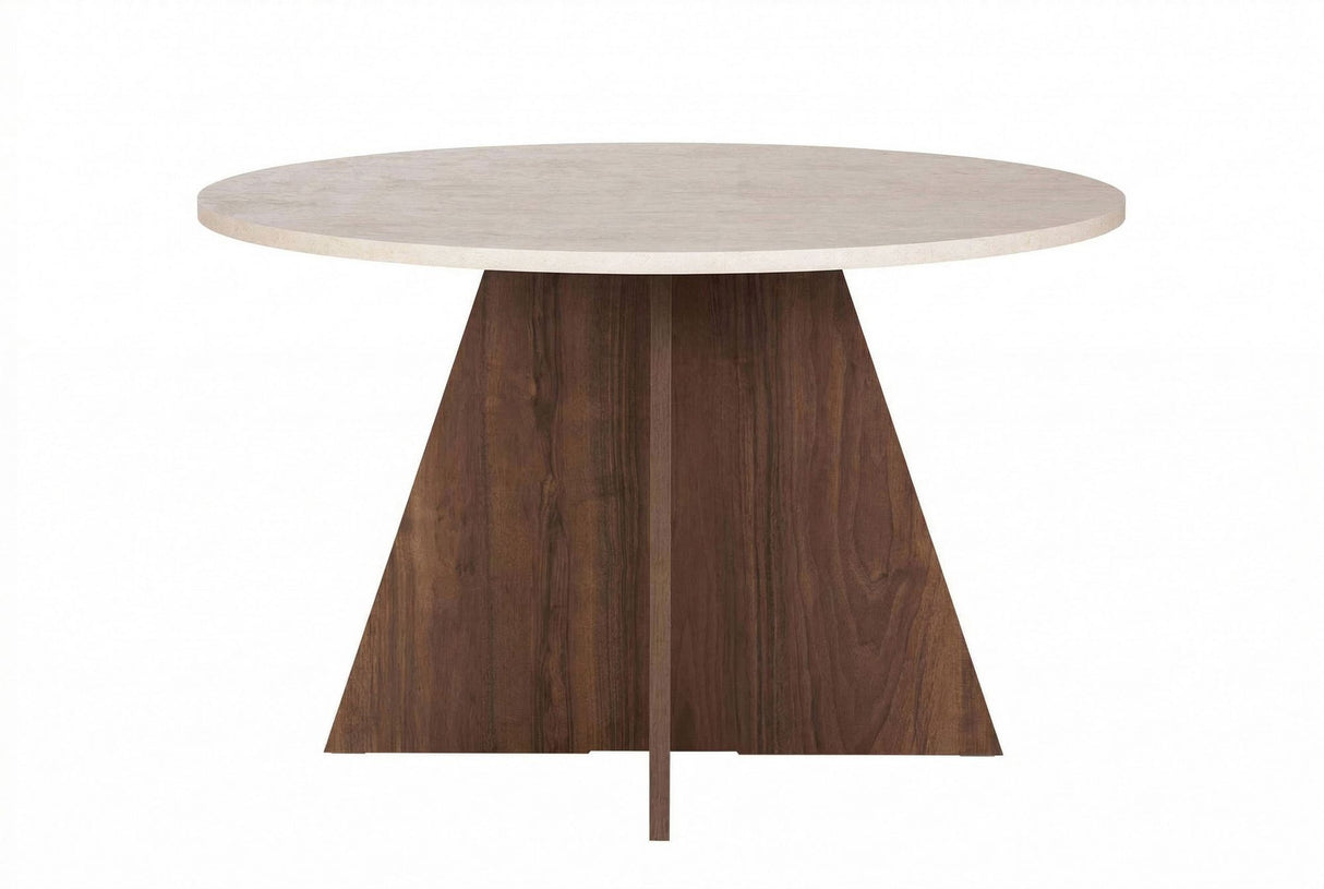 Eettafels - Eetkamertafel rond Walnoot met Travertin top - 120 cm - Mary - Dimehouse