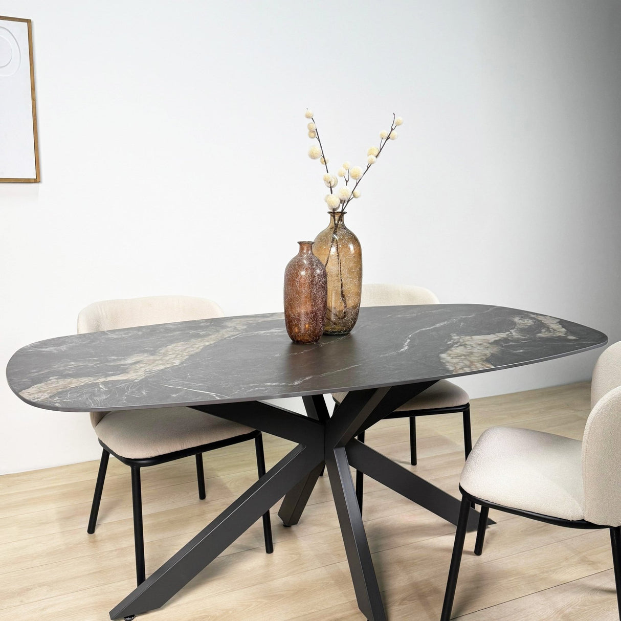 Tavolo da pranzo Dolore 180x90 cm Ovale Danese Effetto Marmo Nero