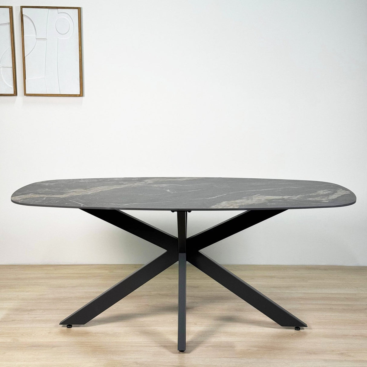 Tavolo da pranzo Dolore 180x90 cm Ovale Danese Effetto Marmo Nero