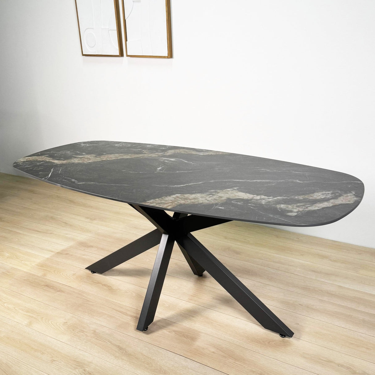 Tavolo da pranzo Dolore 180x90 cm Ovale Danese Effetto Marmo Nero