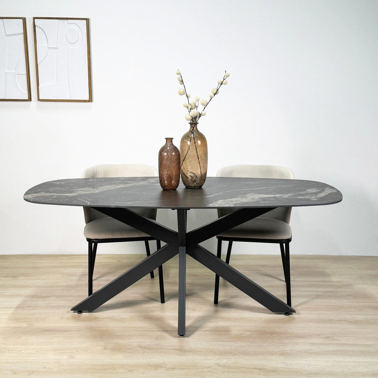 Tavolo da pranzo Dolore 180x90 cm Ovale Danese Effetto Marmo Nero