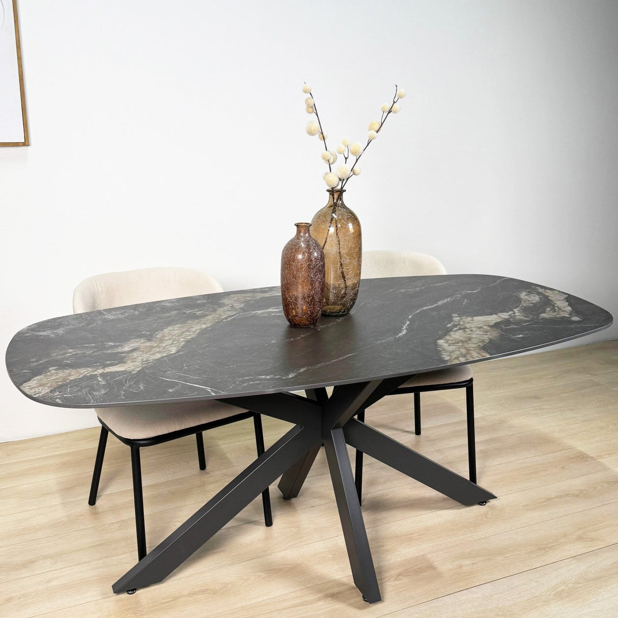 Tavolo da pranzo Dolore 180x90 cm Ovale Danese Effetto Marmo Nero