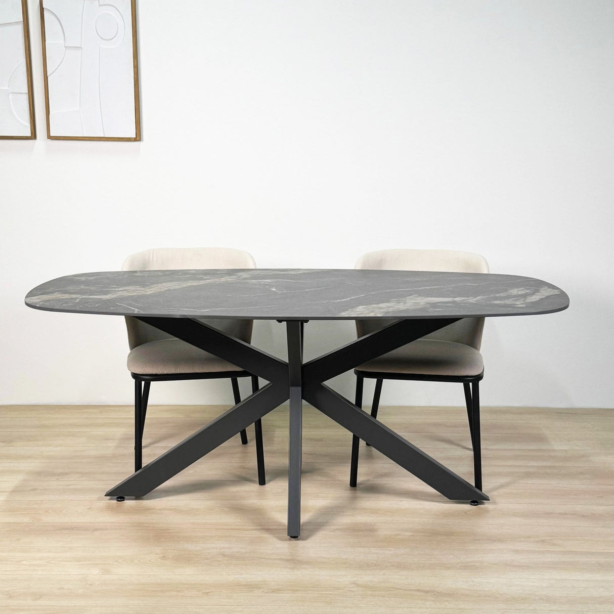 Tavolo da pranzo Dolore 180x90 cm Ovale Danese Effetto Marmo Nero