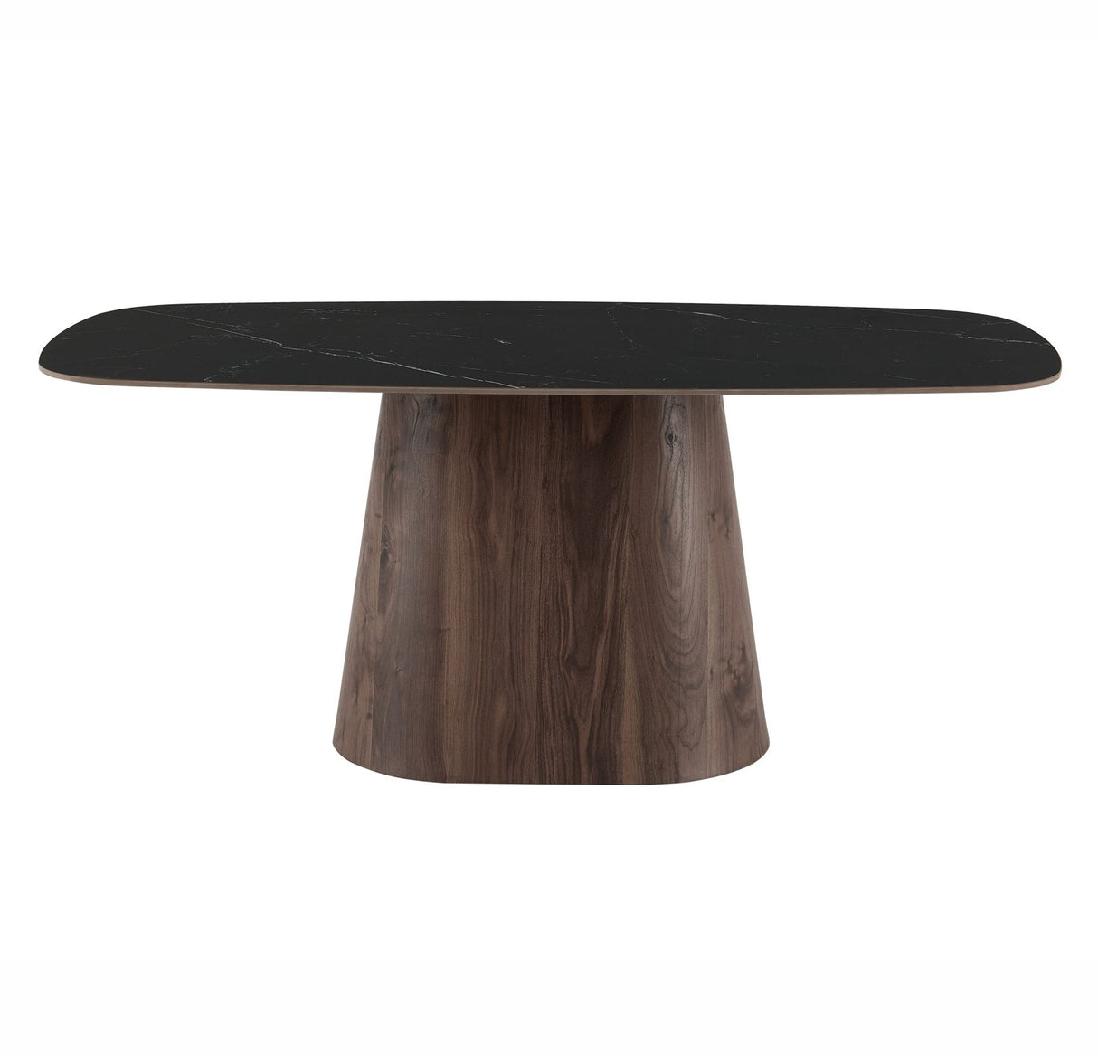 Eettafels-Eettafel Sintered Stone Marmerlook Zwart - Walnoot Frame - Deens ovaal - 180x90 cm - Lea-Dimehouse