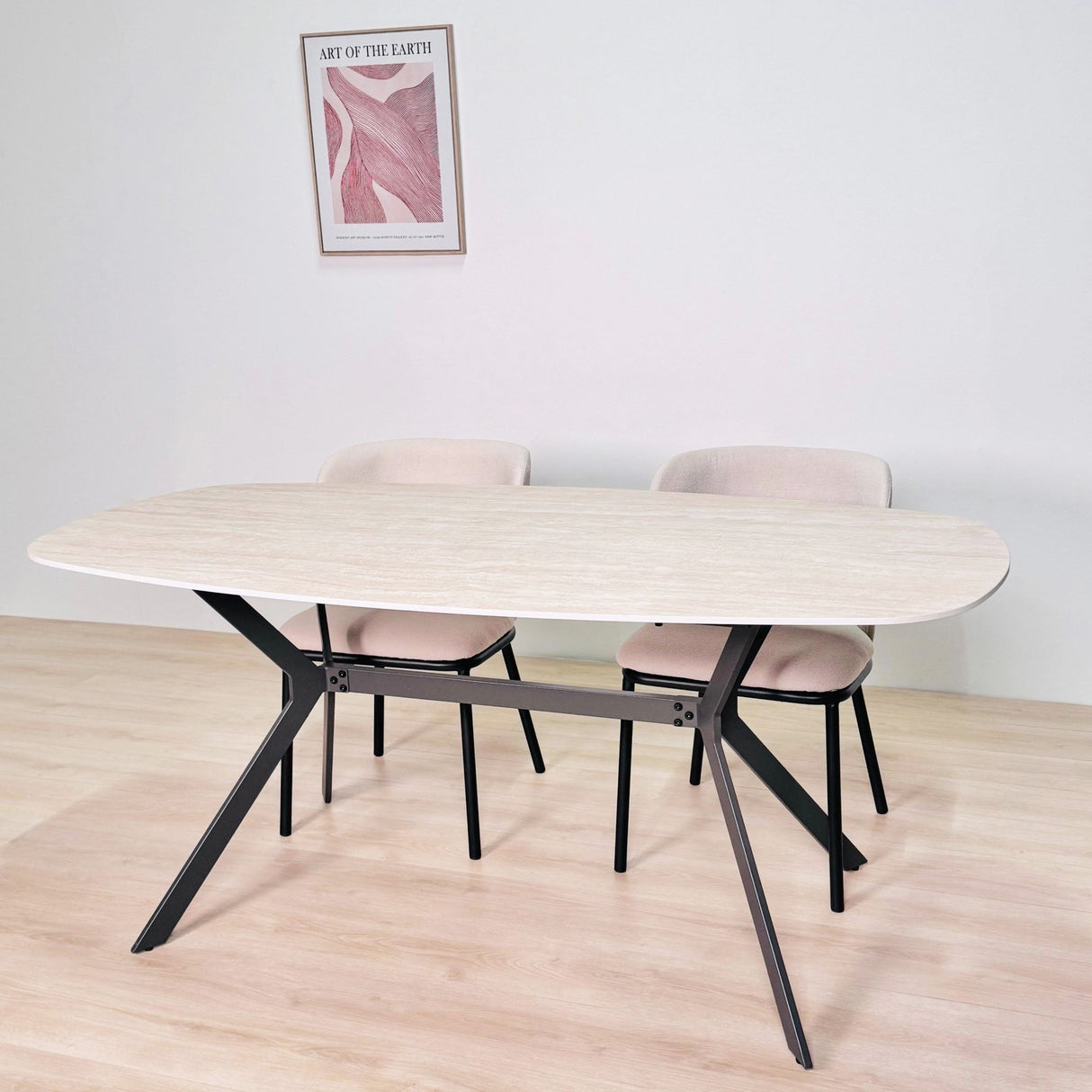 Eettafels - Eettafel Jimi Deens Ovaal Keramiek Travertinlook 180 cm - Dimehouse