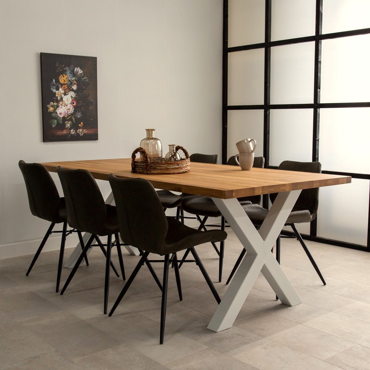 Eettafels - Eettafel Rover Eikenhout X - poot Wit - Dimehouse