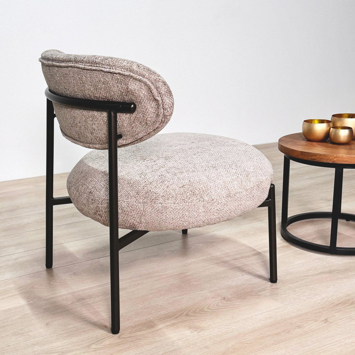 Fauteuils - Ronde Scandinavische fauteuil beige gemêleerde stof Nova - Dimehouse