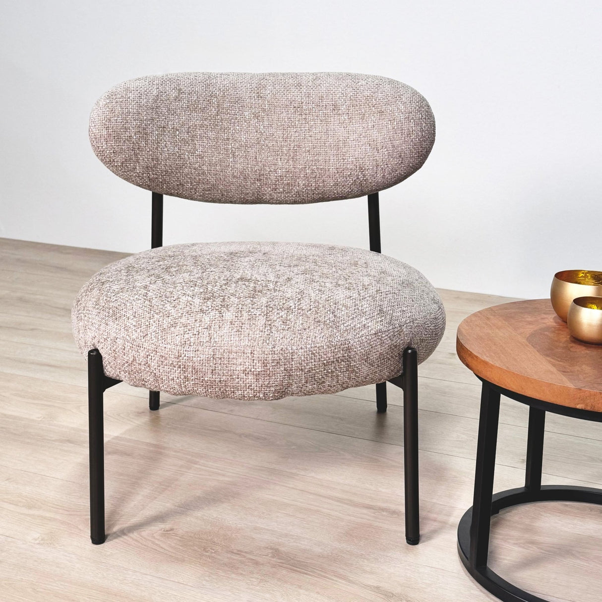 Fauteuils - Ronde Scandinavische fauteuil beige gemêleerde stof Nova - Dimehouse