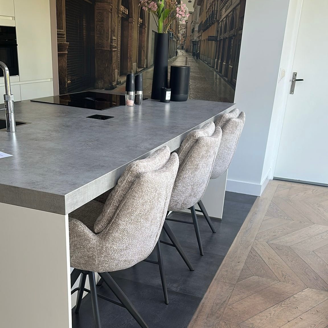 Set 2 Sgabelli Bar Elite Tessuto Ciniglia Ricco Sabbia Girevoli