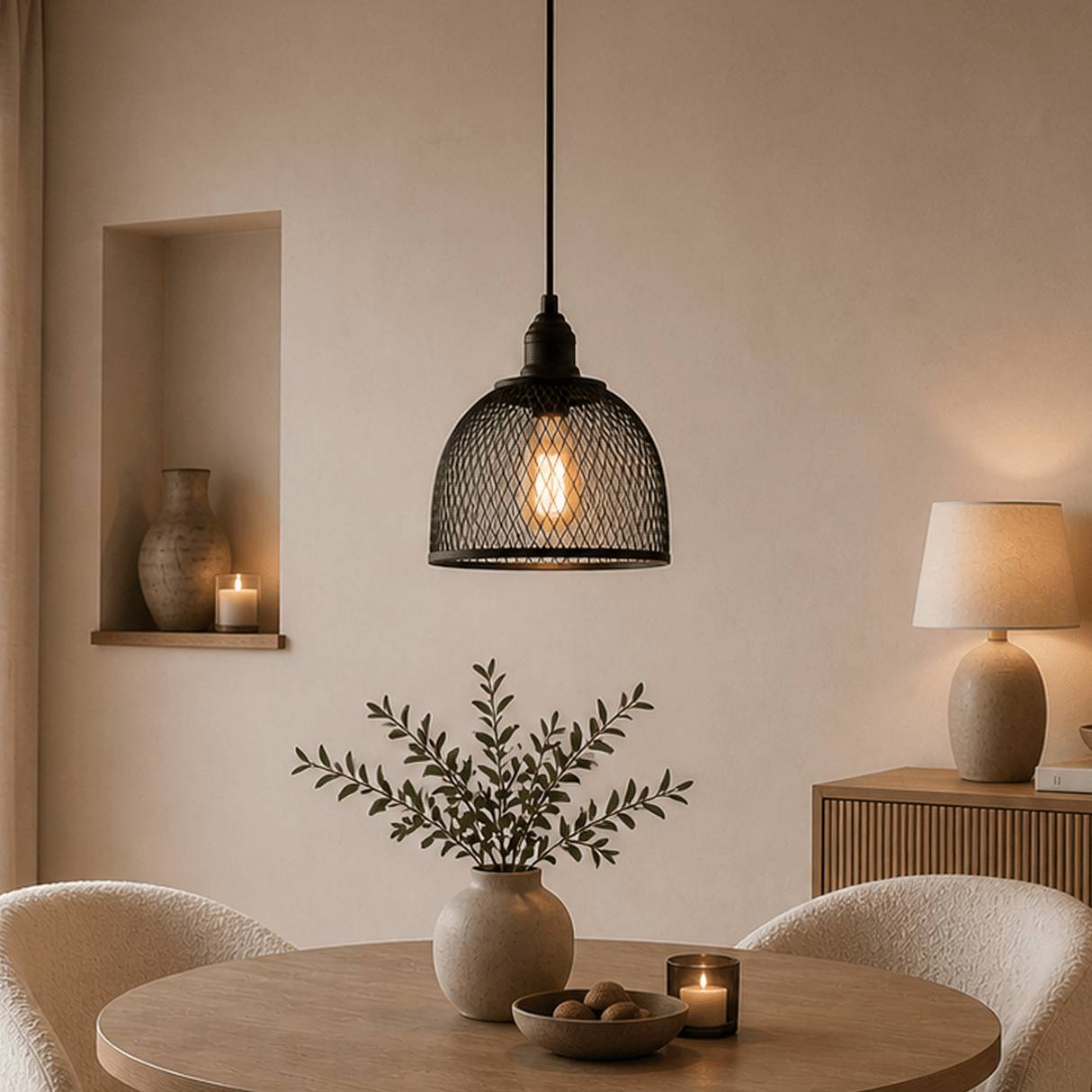 Hanglampen - Hanglamp zwart Metaal – Gaas structuur - 25 cm - 1 - lichts – Hudson - Dimehouse