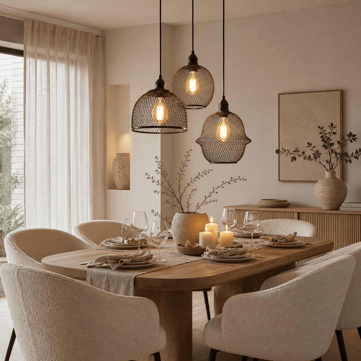 Hanglampen - Hanglamp zwart Metaal – Gaas structuur - 3 - lichts – Hudson - Dimehouse