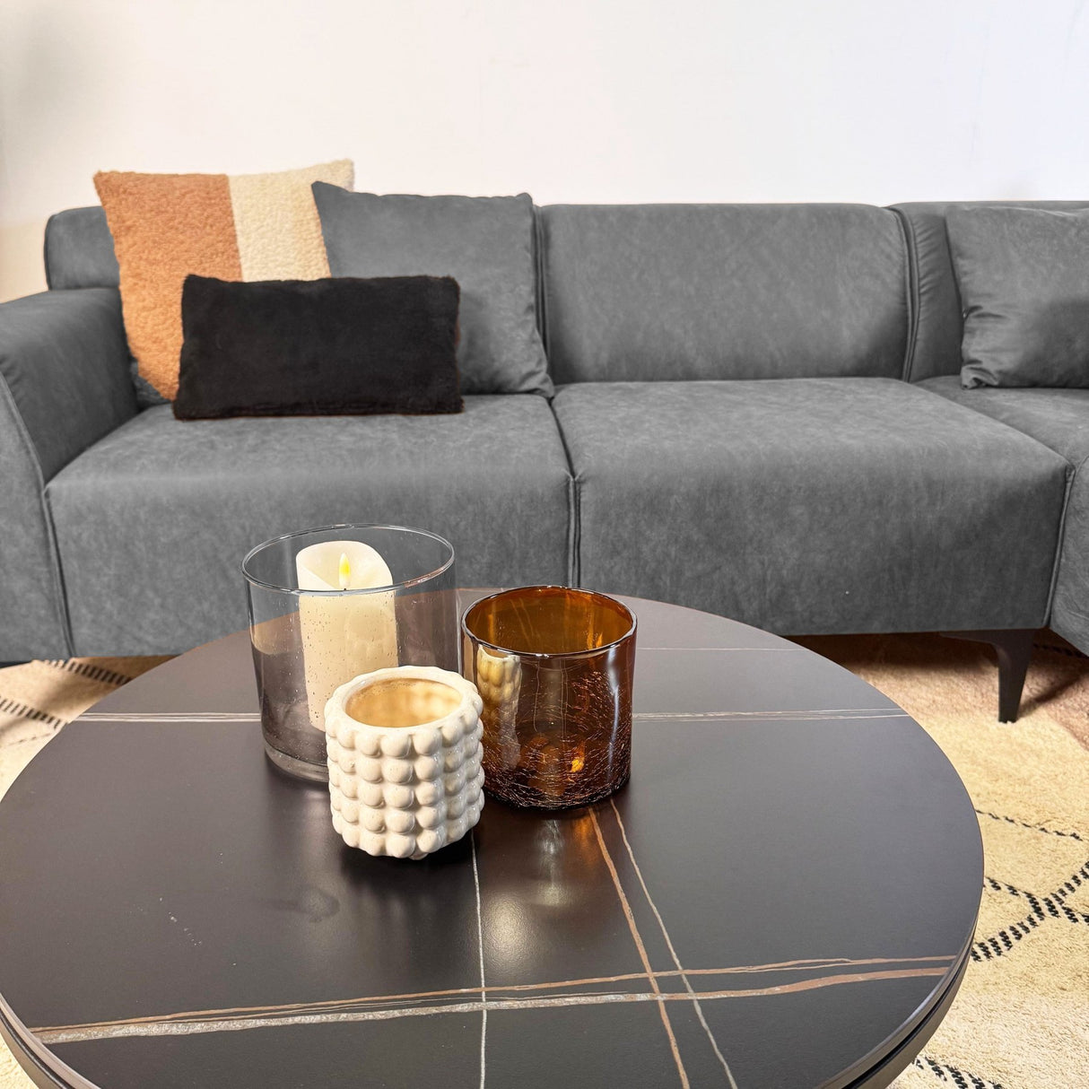 Banken - Hoekbank met compacte lounge antraciet microvezel Davidson - rechts - Dimehouse