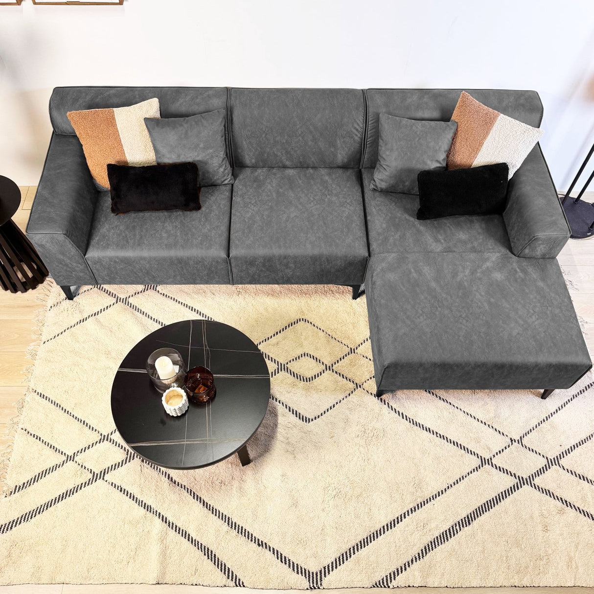 Banken - Hoekbank met compacte lounge antraciet microvezel Davidson - rechts - Dimehouse