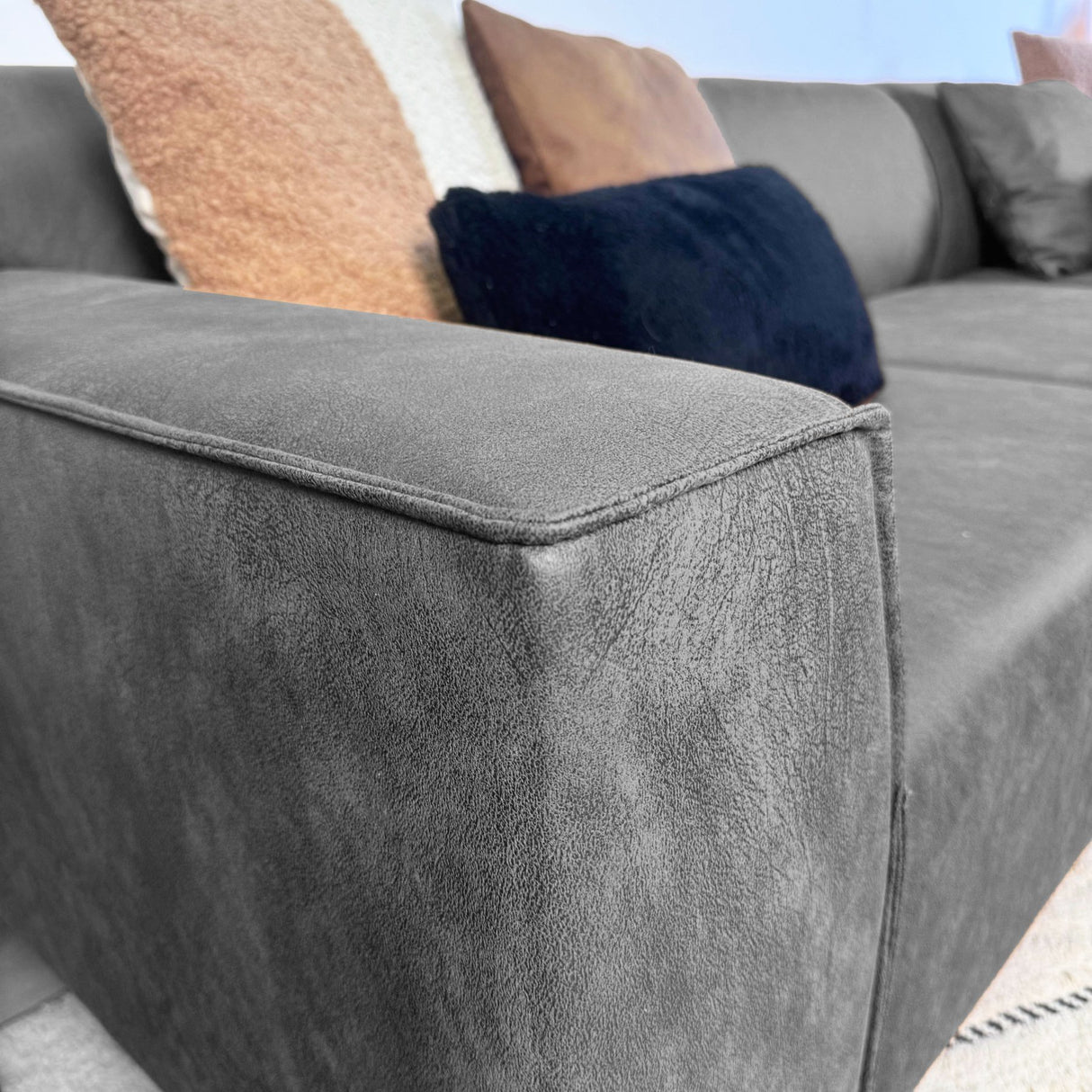 Banken - Hoekbank met compacte lounge antraciet microvezel Davidson - links - Dimehouse