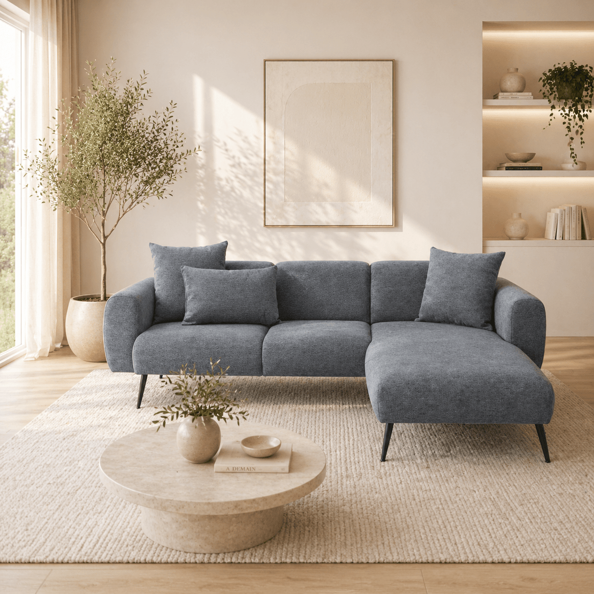Divano angolare in tessuto antracite - Gambe alte e sottili - Interno solido - 252 x 155 cm - Laterale