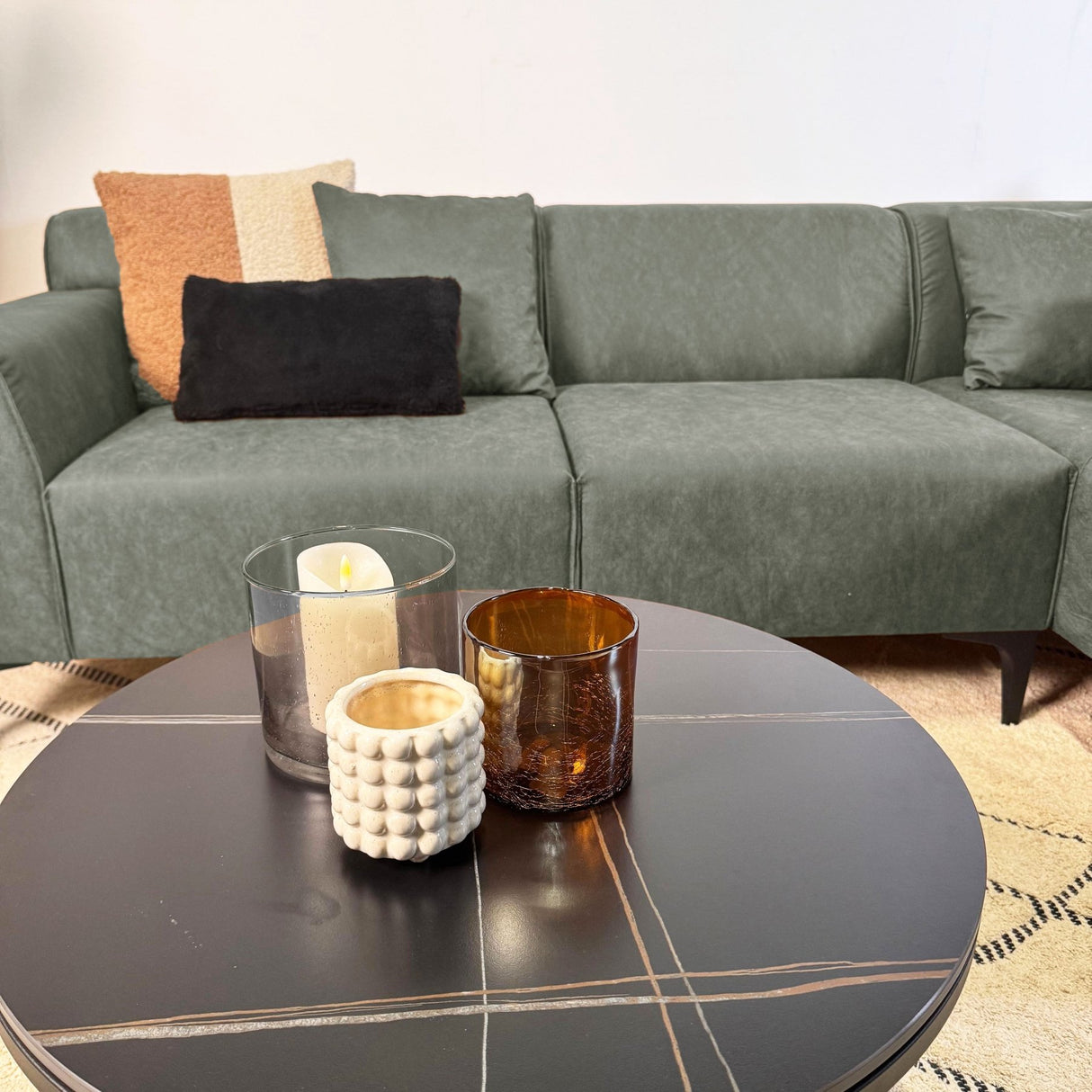 Divano angolare con divano lounge compatto in microfibra verde Davidson - destra