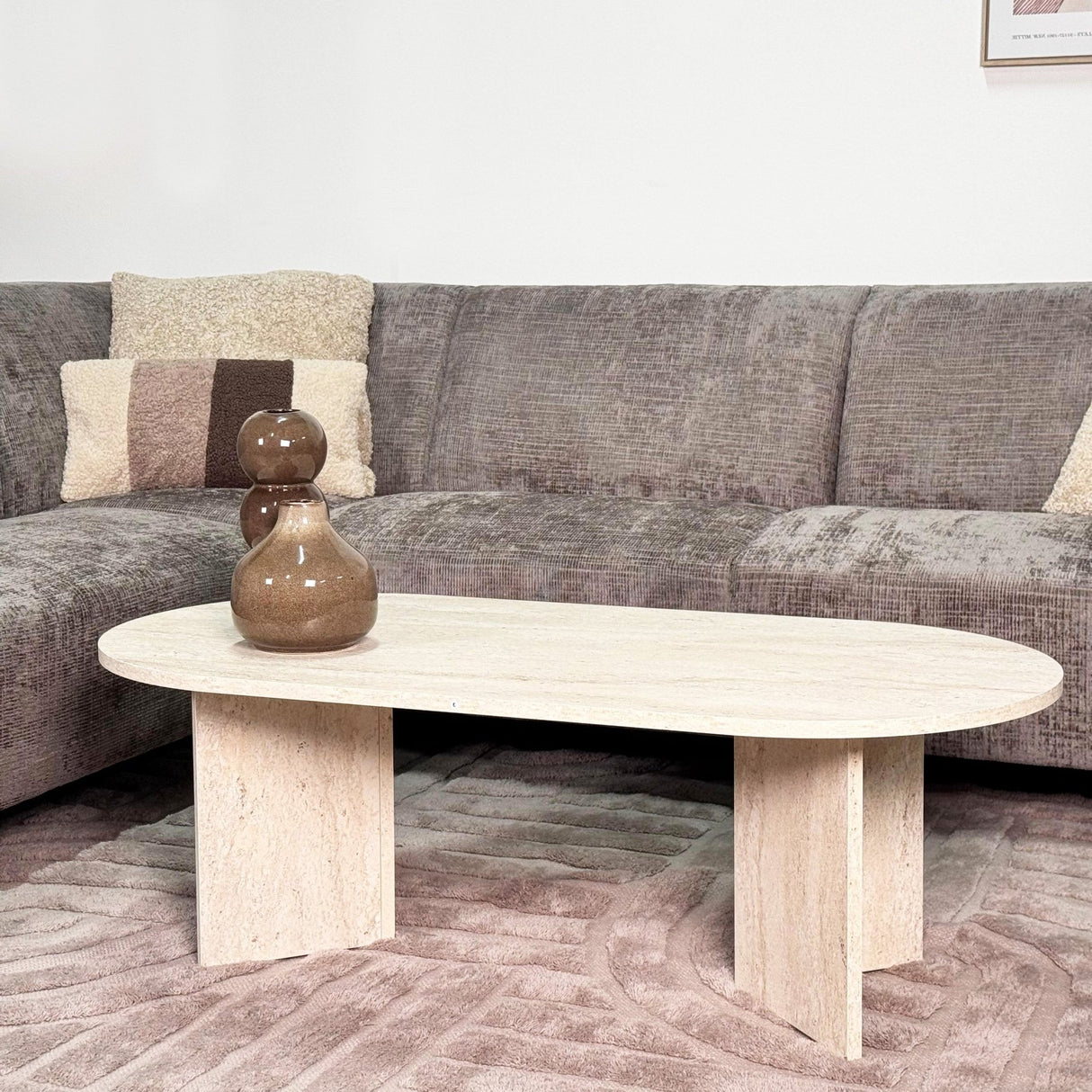 Divano angolare con chaise longue in tessuto ciniglia tortora Manon - sinistra