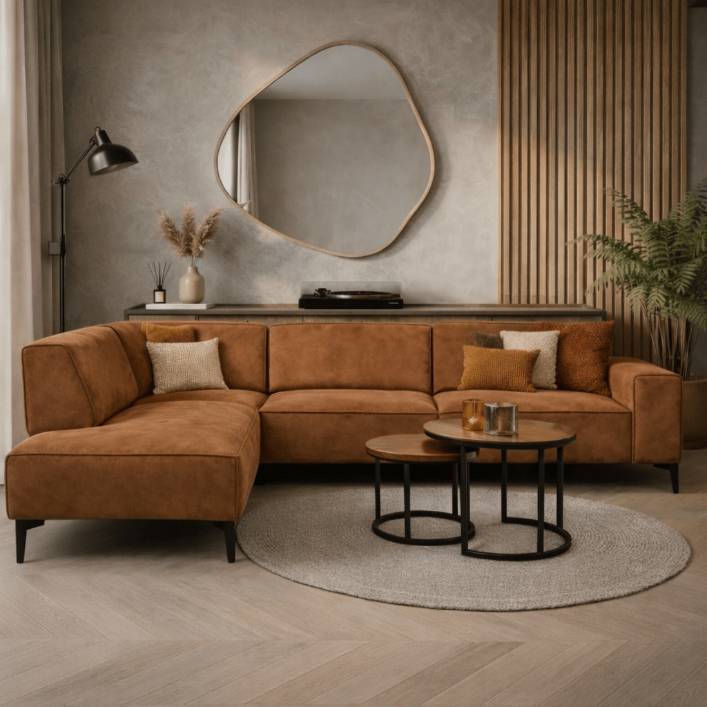 Divano angolare industriale in ecopelle cognac Brisbane - sinistra
