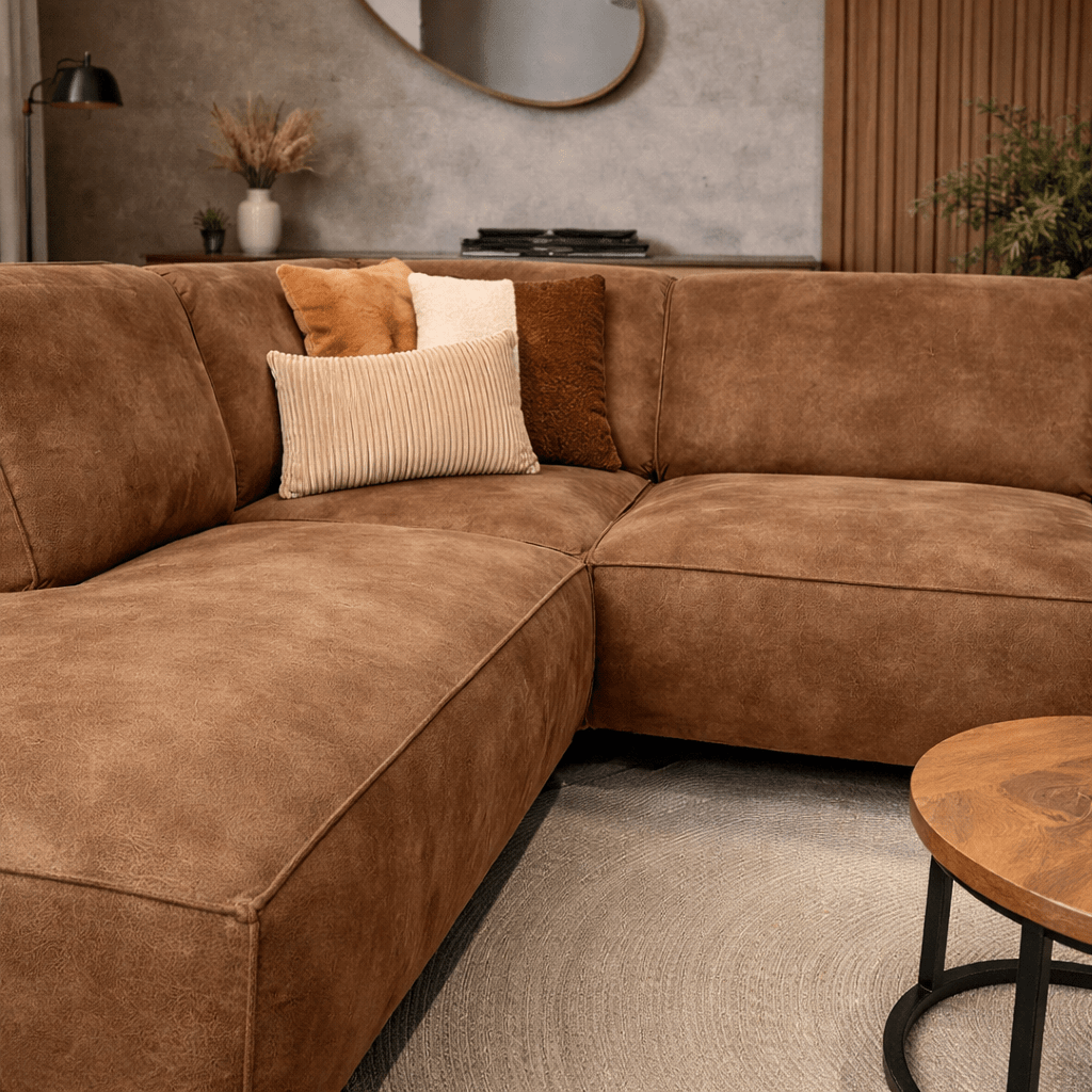Divano angolare industriale in ecopelle cognac Brisbane - sinistra