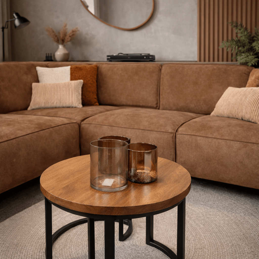 Divano angolare industriale in ecopelle cognac Brisbane - sinistra