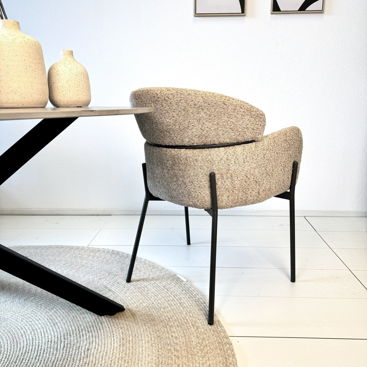 Sedia da sala da pranzo Bouclé Beige - Japandi - forme rotonde - Lola
