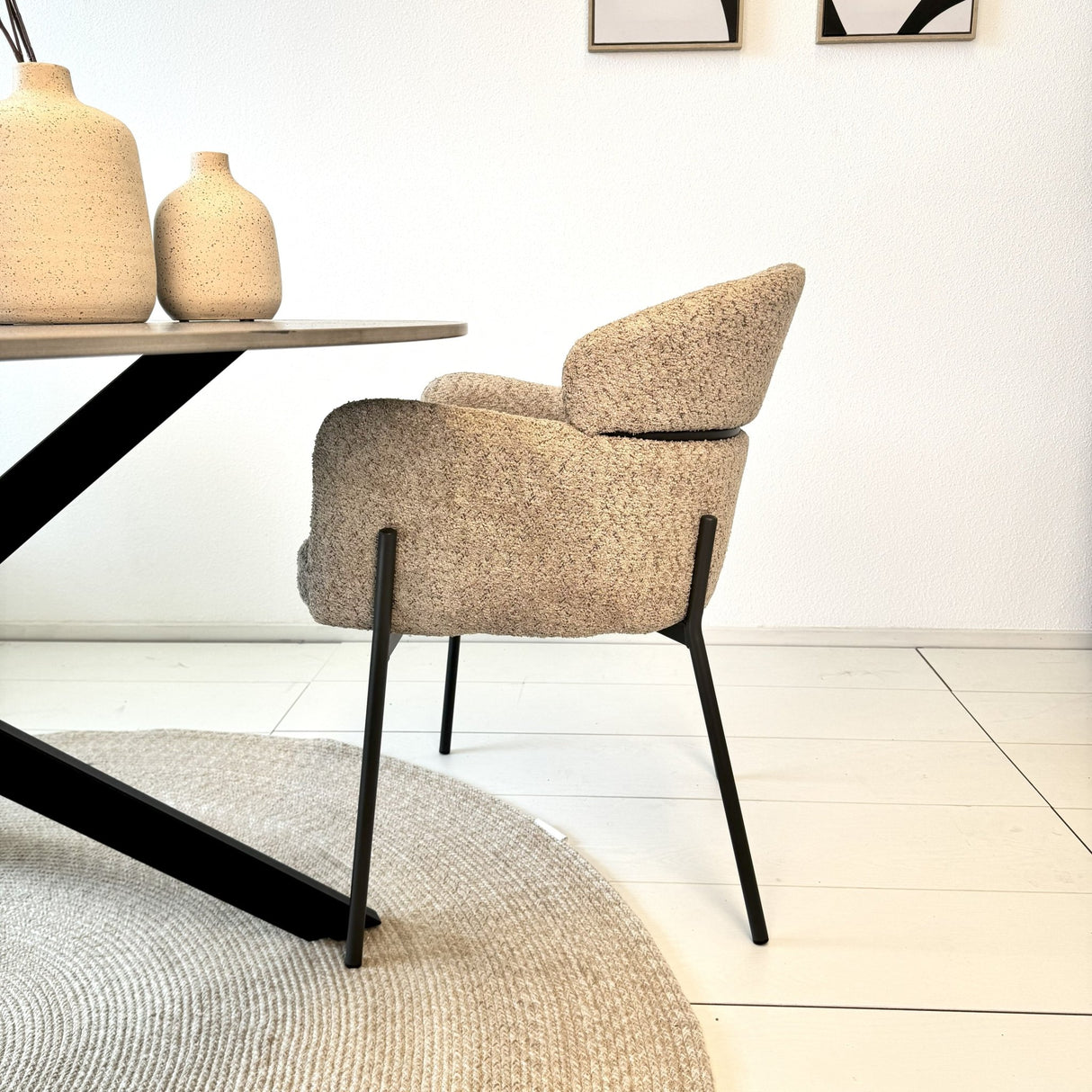 Sedia da sala da pranzo Bouclé Beige - Japandi - forme rotonde - Lola