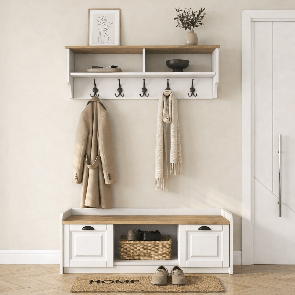 Meubelsets - Meubelset Kapstok - Schoenenkast - Wit - Eiken Melamine - Hally - Dimehouse