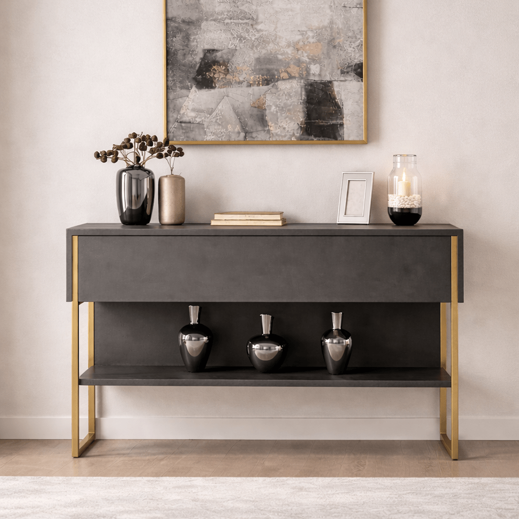 Dressoirs - Modern Dressoir Antraciet Luxe 120x80x30 - Gouden Frame - Eén Vak - Dimehouse