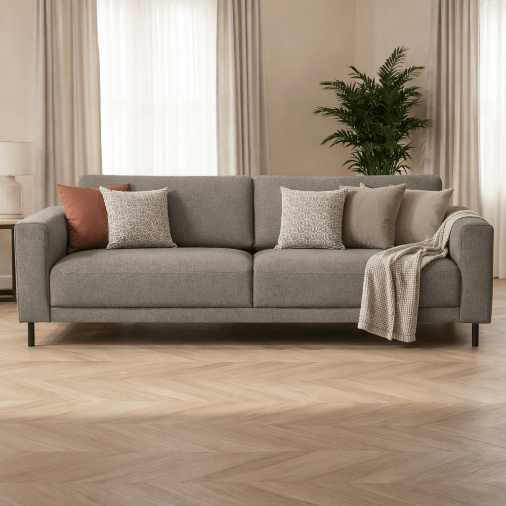 Divano Moderno 3 Posti Tessuto Tortora Aniko 213x90x78 cm