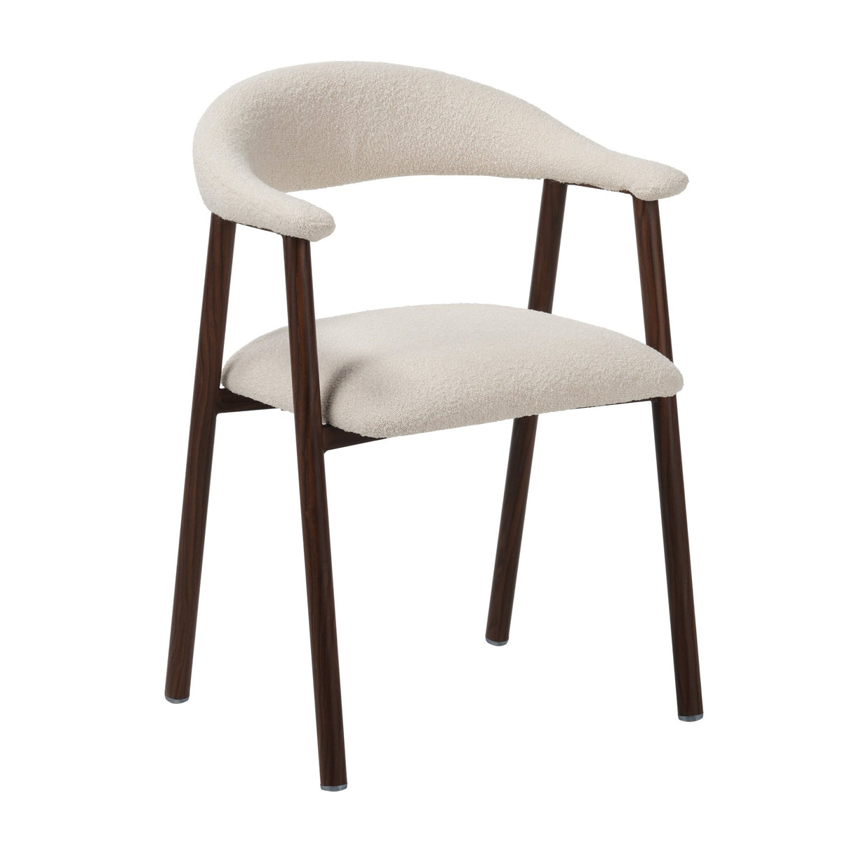 Eetkamerstoelen - Japandi Eetkamerstoel Beige Bouclé Suki - Walnoot Frame - Met Armleuning - Dimehouse