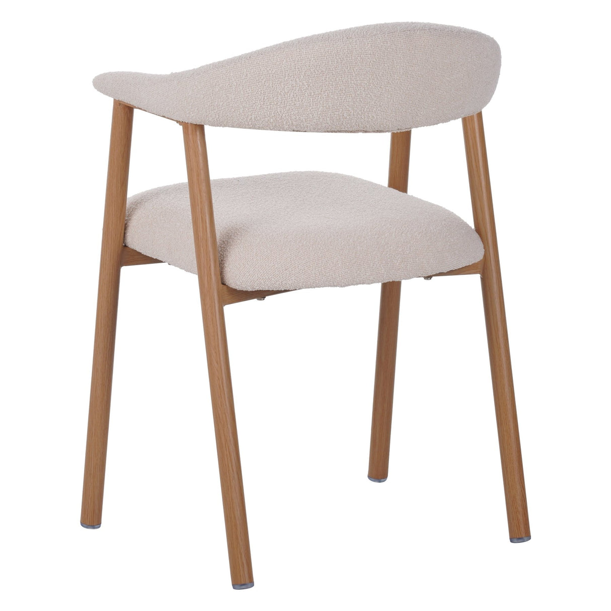 Sedia da sala da pranzo Japandi Beige Bouclé Suki - Struttura effetto rovere - Con braccioli